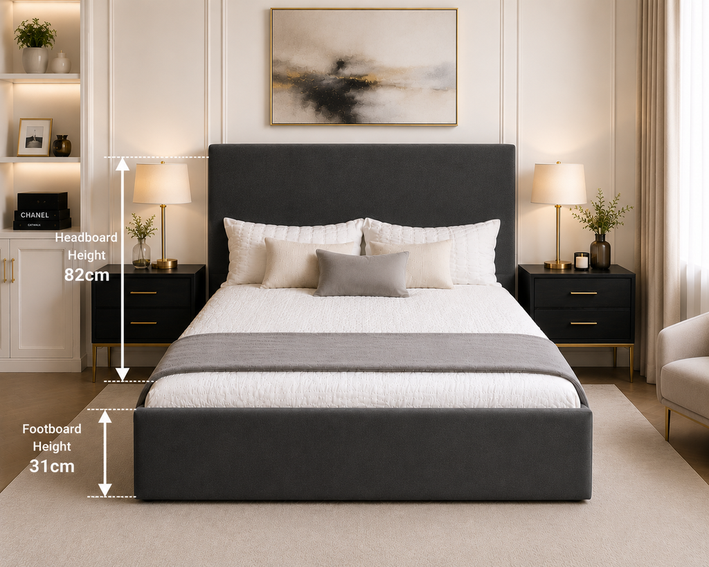 Cosy Oxford Velvet Bed Frame | No Storage | Minimalist Headboard | Double & King | Black, Beige, Grey