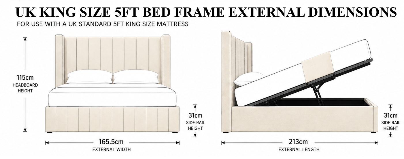 Wingback Fluted Gas Lift Ottoman Bed Frame with Floor Standing Headboard in Plush Velvet (3-Year Warranty)