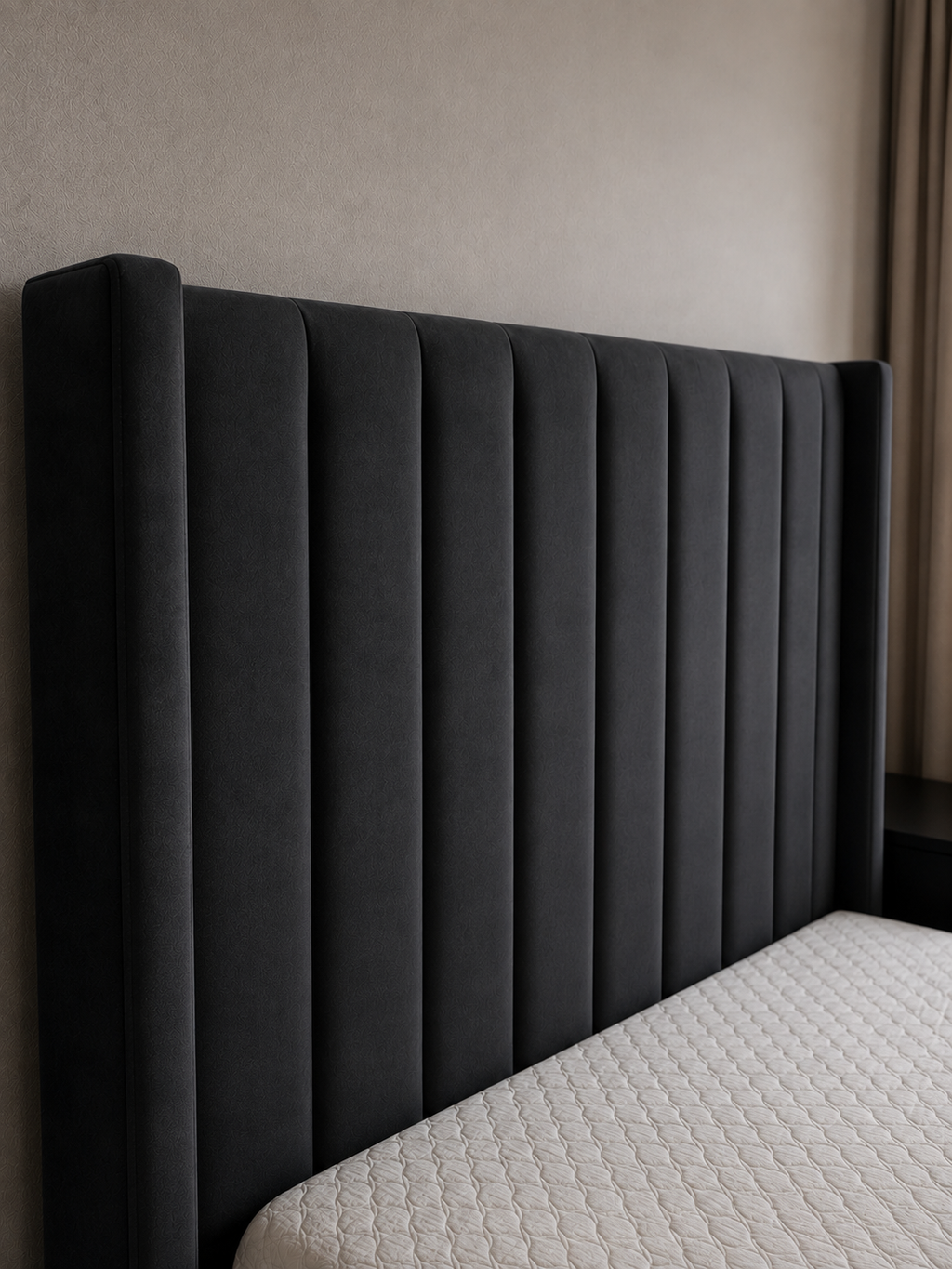 Wingback Panelled Gas Lift Ottoman Bed Frame with Floor Standing Headboard in Plush Velvet (3-Year Warranty)