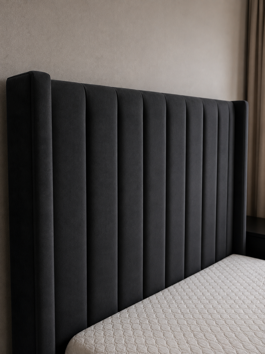 Wingback Panelled Gas Lift Ottoman Bed Frame with Floor Standing Headboard in Plush Velvet (3-Year Warranty)