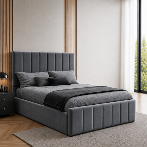 Mayfair Velvet Bed Frame | No Storage | Pinewood Slats | Double & King | Black, Beige, Grey
