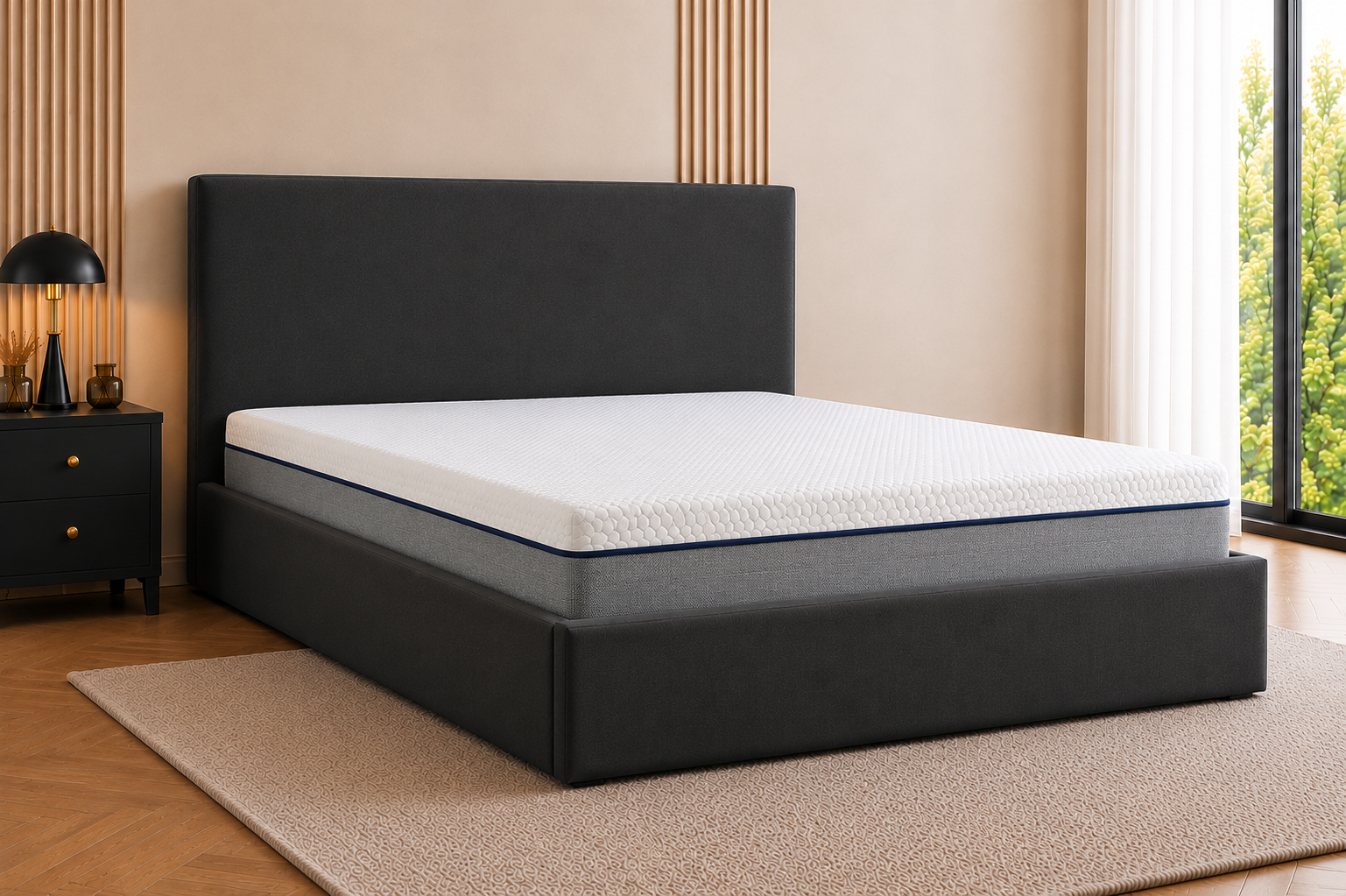 Mayfair Velvet Bed Frame | No Storage | Pinewood Slats | Double & King | Black, Beige, Grey