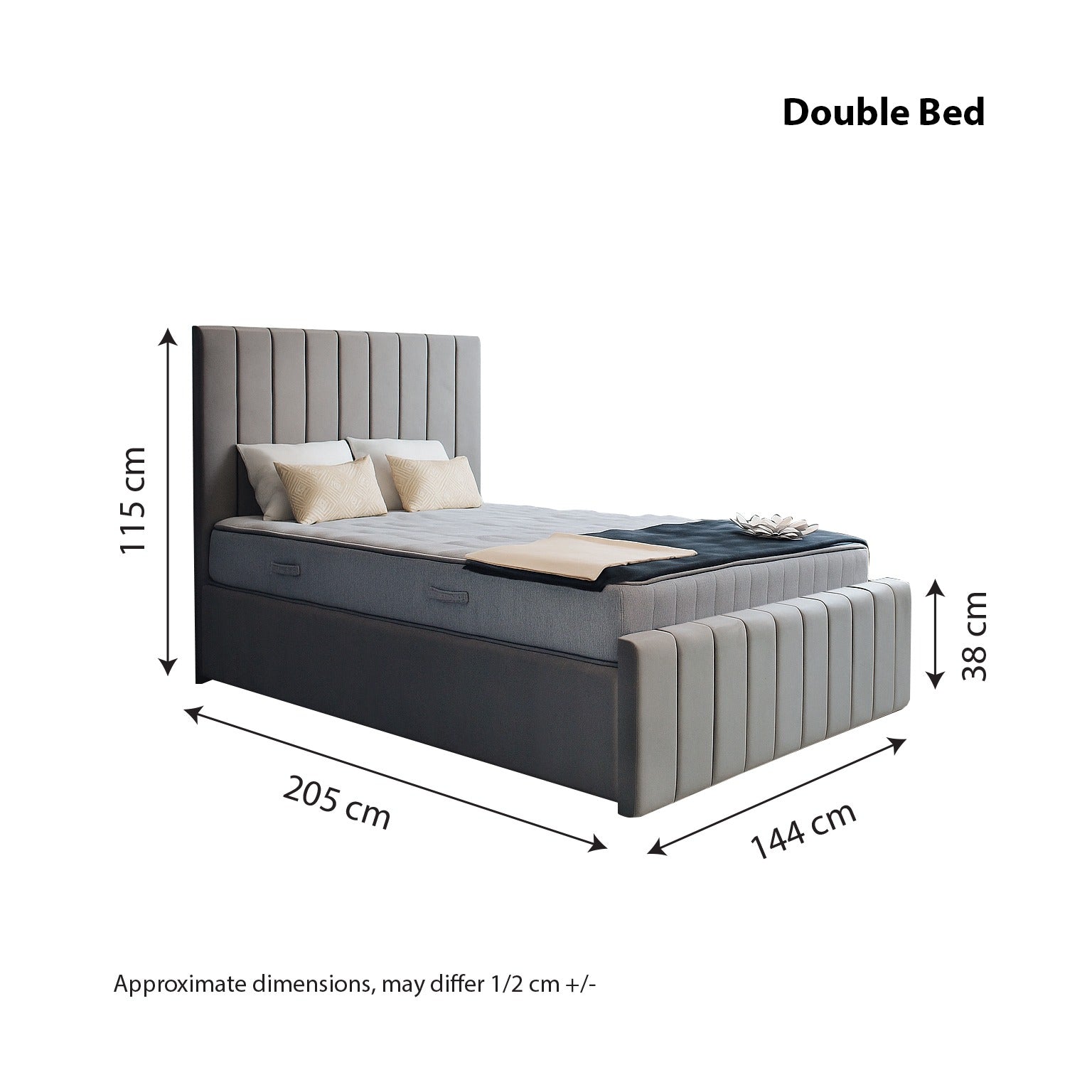 Cosy Oxford Velvet Bed Frame | No Storage | Minimalist Headboard | Double & King | Black, Beige, Grey