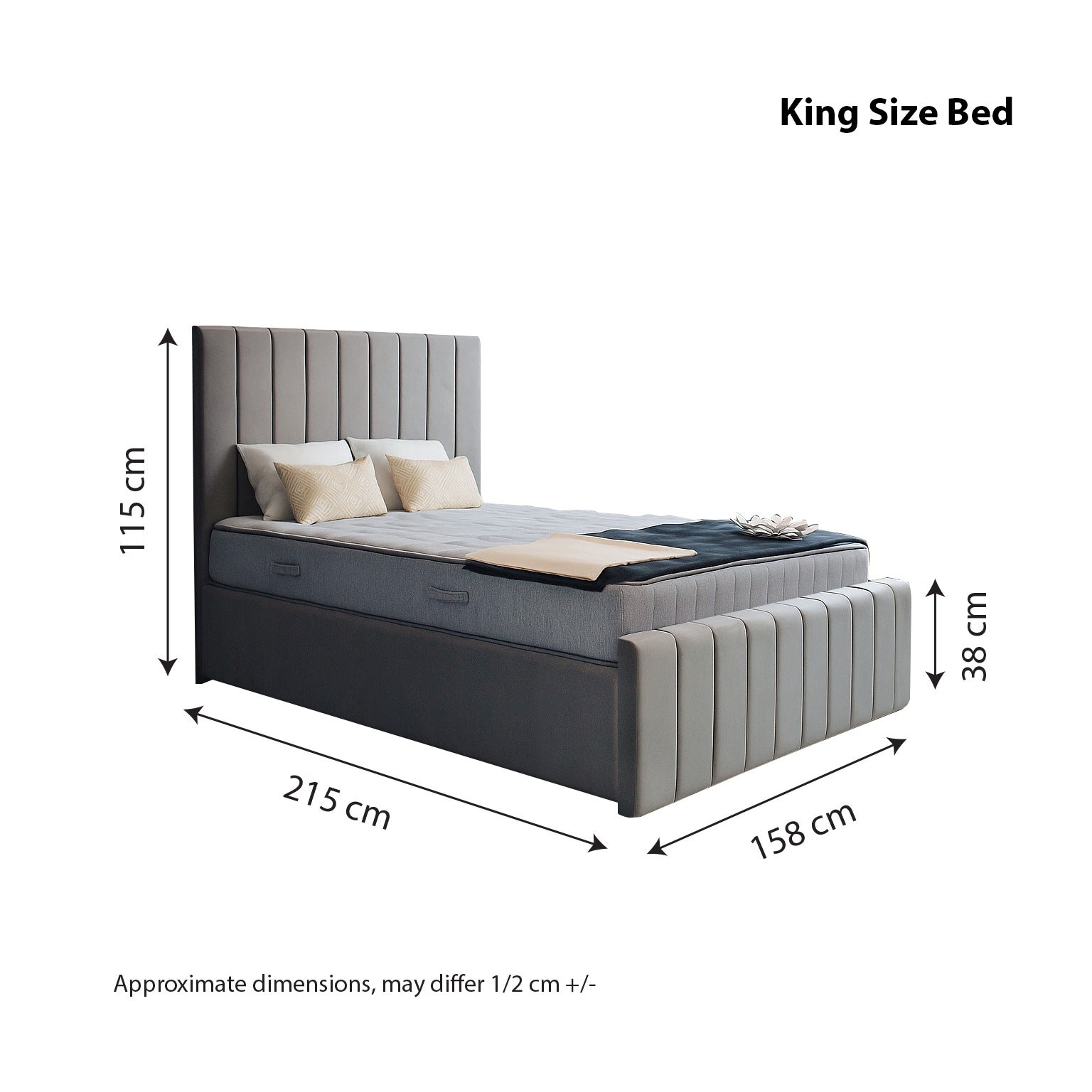 Cosy Oxford Velvet Bed Frame | No Storage | Minimalist Headboard | Double & King | Black, Beige, Grey