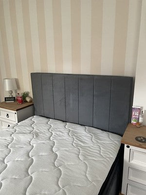 Panelled Gas Lift Ottoman Bed Frame with Floor Standing Headboard in Plush Velvet (3-Year Warranty)